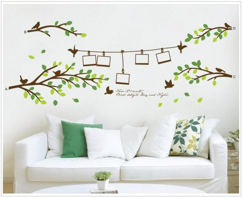 Tree Trees Leaf Bird Photo Frame Home Art Stickers Decals Tv Set Decal Wall Sticker Vinyl Wall Decor Living Room Bed Room A419